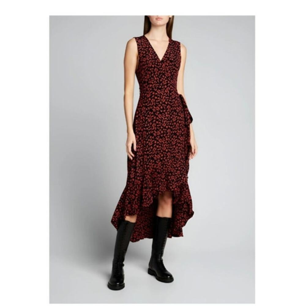 GANNI NWT Floral Print Sleeveless Wrap Sash Tie Asymmetrical Midi Dress Sz 4